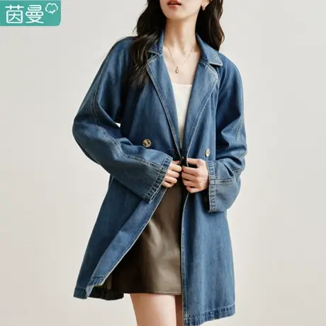 茵曼旗舰店法式宽松牛仔风衣外套2024初春女装新款系带收腰上衣图片