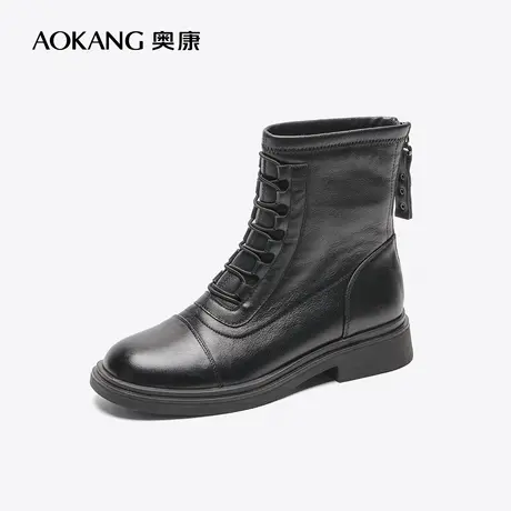 奥康女鞋 冬季新款瘦瘦靴真皮后拉链马丁靴英伦风舒适时装靴图片