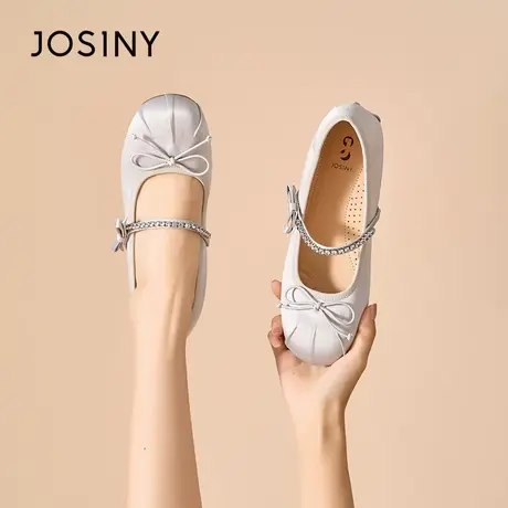 Josiny/卓诗尼平底单鞋2023秋季新款缎面公主蕾丝气质甜美女鞋子商品大图
