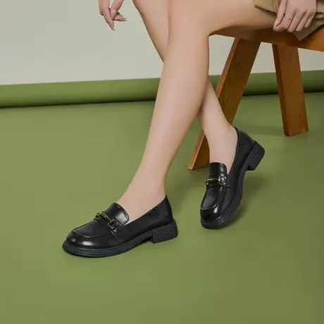 戈美其小皮鞋女2023秋季新款马衔扣百搭圆头厚底英伦风复古乐福鞋图片