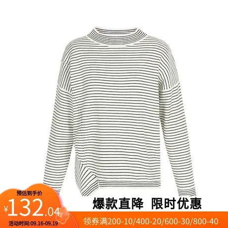 【艾格】2023春新款条纹毛针织衫女不规则百搭韩版文艺打底衫上衣图片