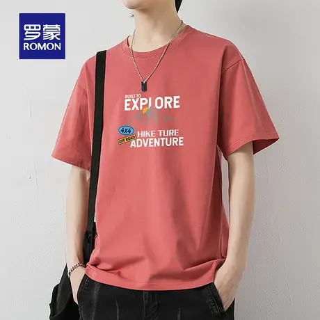 罗蒙男士纯棉短袖T恤夏季薄款印花圆领休闲半袖男装上衣服冰丝体t图片