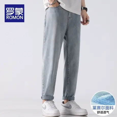 罗蒙夏季薄款天丝牛仔裤男宽松直筒2023新款潮牌冰丝休闲长裤子男商品大图