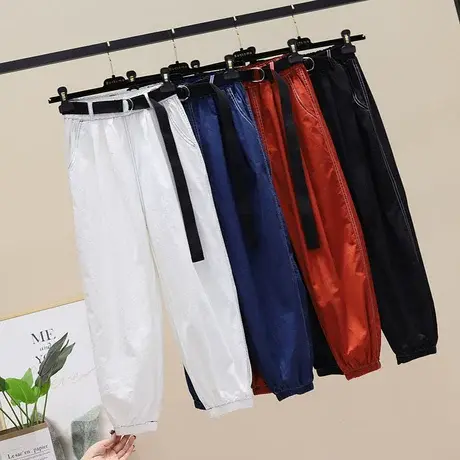 欧洲站2023夏新款薄休闲裤女松紧腰宽松大码束脚阔腿灯笼九分裤潮商品大图