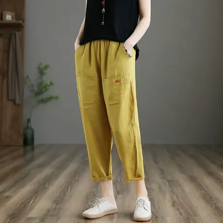 dza 文艺复古棉麻裤子女士高腰显瘦九分裤新款春夏亚麻休闲裤百搭图片