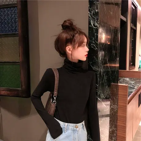 2023新款秋冬女装加厚加绒长袖t恤上衣服洋气内搭高领百搭打底衫商品大图