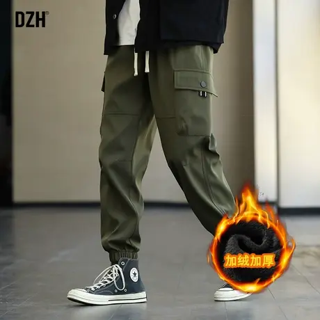 男士军绿色工装裤男加绒冬季束脚潮牌加厚裤子2023新款休闲裤宽松图片