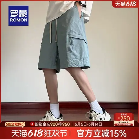 罗蒙男士五分裤2025夏季新款时尚工装松紧腰抽绳休闲裤百搭短裤男商品大图