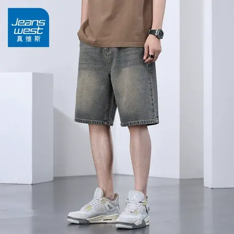 KZ真维斯夏季薄款复古牛仔短裤男士五分休闲中裤马裤5分裤子半截商品大图