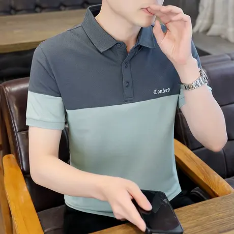 polo衫男短袖夏季拼色潮流t恤带领薄款休闲百搭保罗上衣高端体恤商品大图