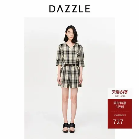 DAZZLE地素奥莱 格纹连体裤春夏季假两件休闲裤女商品大图
