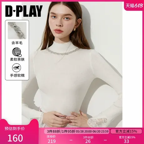 DPLAY2025年春季新款白色毛衣女好看修身独特针织衫打底衫上衣商品大图
