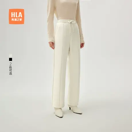 HLA/海澜之家磨毛针织休闲裤24秋冬新抽绳系带宽松保暖卫裤女装商品大图
