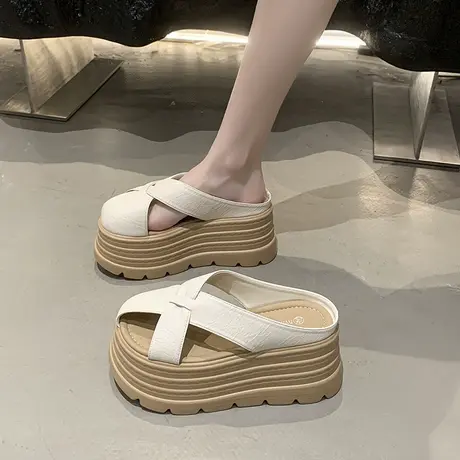 法式厚底增高拖鞋女2025年新款夏季小个子凉拖鞋配裙子包头半拖鞋商品大图