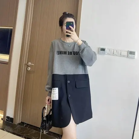 休闲2025秋季显瘦卫衣长袖连衣裙子大码女装微胖mm减龄炸街高级感图片
