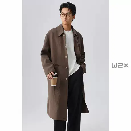 w2x春季翻领莱赛尔天丝亚麻巴尔马肯风衣男中长款宽松休闲外套潮图片