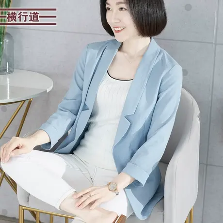 秋季西装领宽松七分袖气质韩版大码女装上衣2023新款秋装西装外套图片