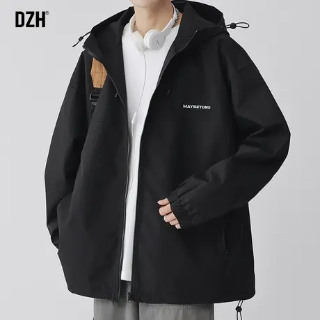 男士黑色夹克外套男春秋款潮流百搭户外冲锋衣男款刺绣上衣登山服商品大图