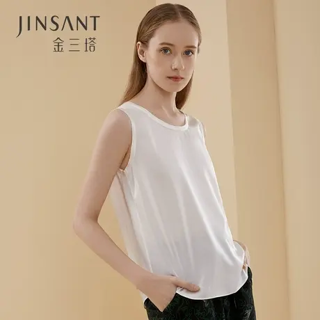 金三塔2022春夏新品桑蚕丝弹力圆领背心女时尚可外穿性感内搭小衫商品大图