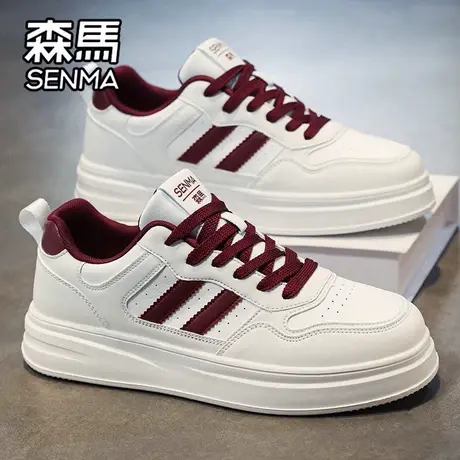 森马男鞋夏季透气低帮白色运动休闲板鞋真皮软底增高百搭小白潮鞋商品大图