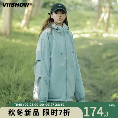 VIISHOW连帽仿羊羔绒棉衣男冬季加绒加厚棉服宽松双面穿工装外套商品大图