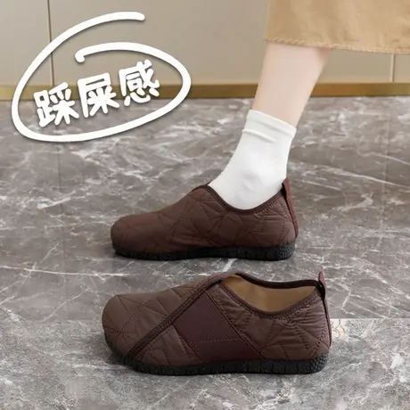 老北京布鞋女一脚蹬菱格纹软底防滑休闲鞋豆豆鞋商品大图