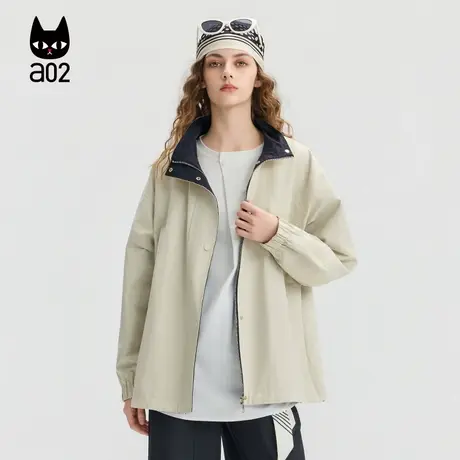 a02宽松立领外套女2025新款秋季米色风衣防风户外出行穿搭夹克商品大图