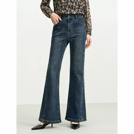 JUZUI玖姿个性解构分割修身牛仔微喇裤女2026春季新款JTGC121079图片