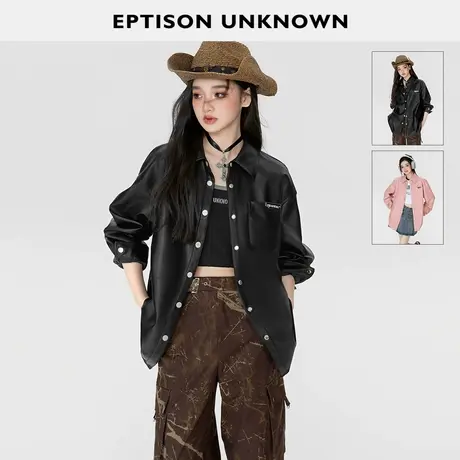 【小乐推荐】EPTISON长袖衬衫外套女宽松时尚设计感别致皮衣上衣商品大图