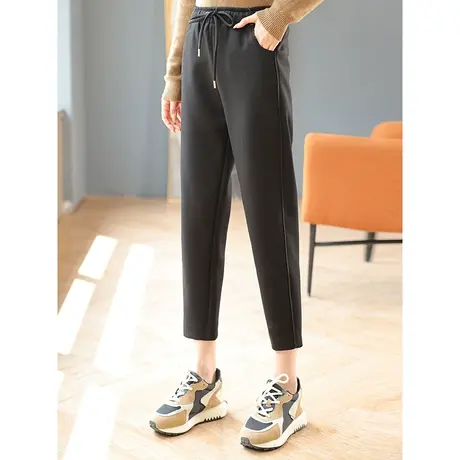 宝诗黎松紧腰系带锥形裤显瘦哈伦萝卜裤九分休闲女裤2023秋季新款商品大图