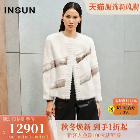 恩裳2023年冬装新款时尚水貂皮草外套小圆领开衫貂皮大衣毛毛外套商品大图