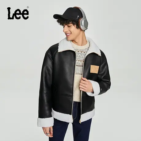 Lee商场同款23秋冬新品舒适黑色PU仿羊羔绒内里男外套LMT00632520图片
