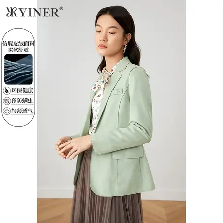 YINER音儿女装2021秋季新款仿麂皮绒一粒扣西装外套商品大图
