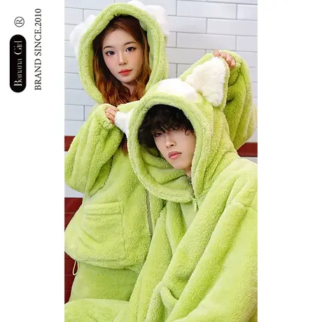 Bananagirl2023年秋冬珊瑚绒情侣睡衣女卡通大码加厚保暖家居服男商品大图