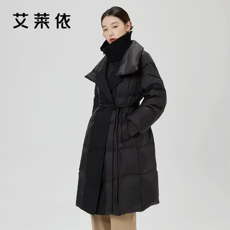 【直播】艾莱依2023风衣羽绒服女美拉德针织立领老钱风中长款外套图片