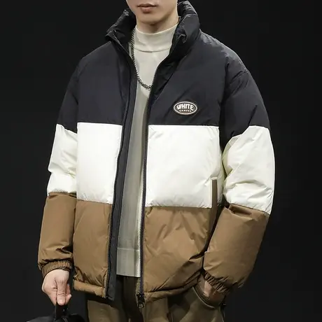 白鸭无帽立领羽绒服男冬季2023新款潮牌大码男士外套轻薄拼色百搭商品大图