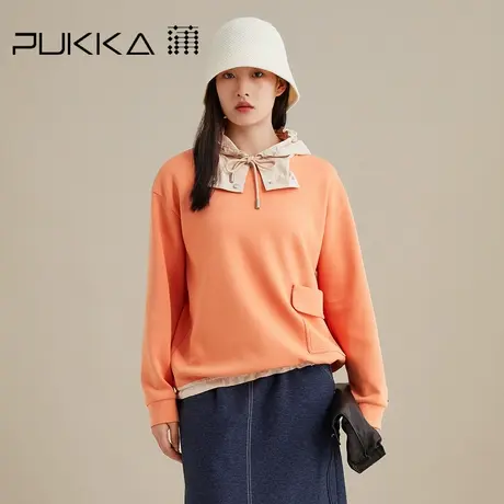 蒲PUKKA 商场同款套头卫衣2022早秋新款宽松显瘦拼接连帽上衣商品大图