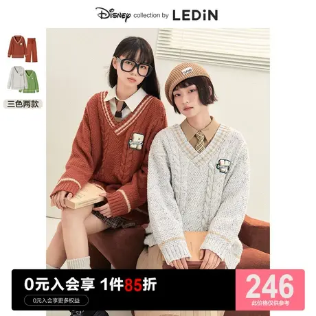 【迪士尼联名】乐町复古毛衣女休闲秋冬女装上衣学院风套头针织衫图片