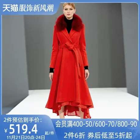 2023流行呢子外套女冬新款气质女装超长款过膝红色赫本风毛呢大衣图片