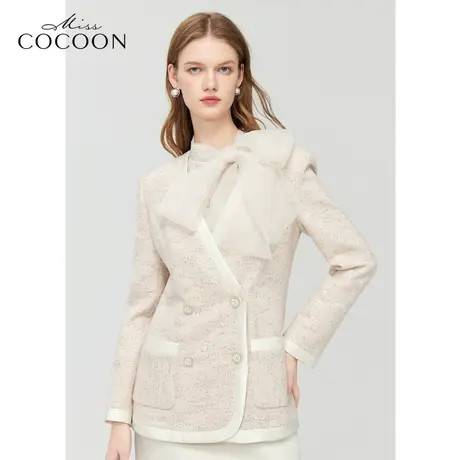 MISSCOCOON法式绣花上衣24春新款女撞色拼接香风外套图片