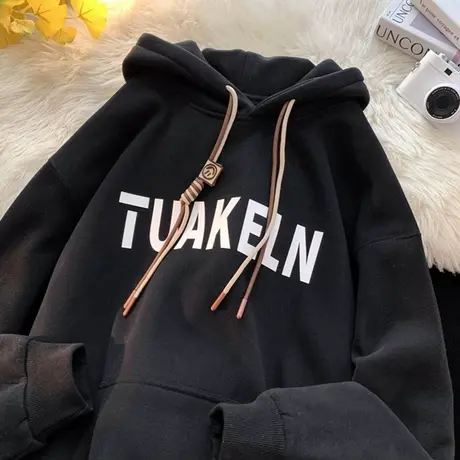 连帽卫衣男春秋设计感小众宽松慵懒风字母抽绳长袖美式上衣潮ins商品大图