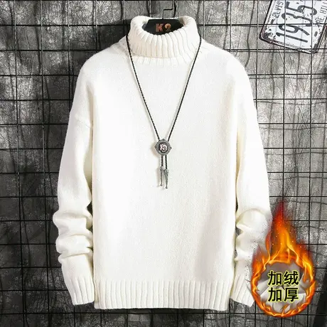 2023新款韩版潮流秋冬季高领毛衣男士宽松个性加绒加厚打底针织衫商品大图