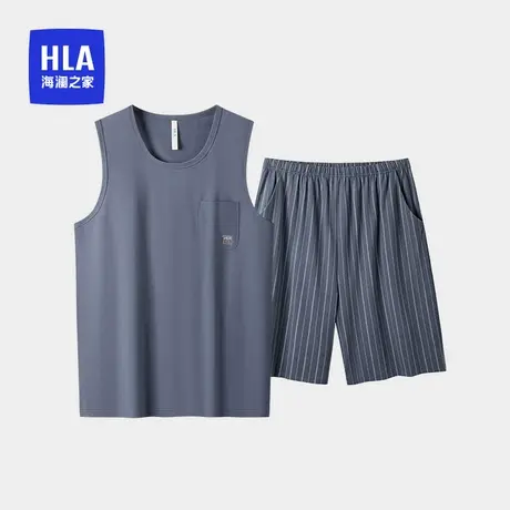 HLA/海澜之家男士圆领背纯棉背心家居服套装凉感透气吸汗薄短裤夏商品大图