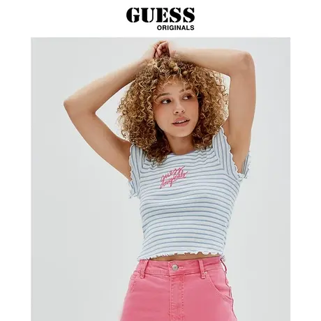 GUESS Originals女士花边袖短款T恤W2GP03KAPC0商品大图