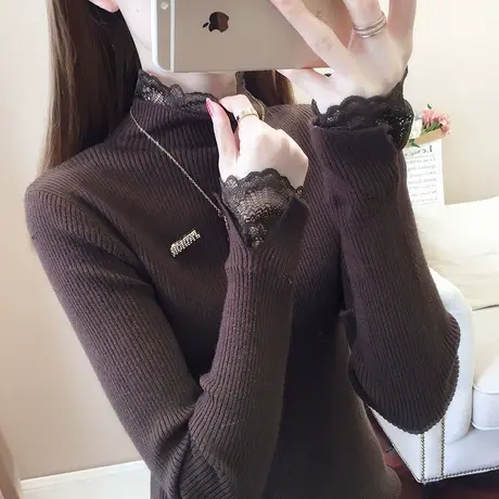 女士毛衣2022年新款爆款内搭蕾丝秋冬款女装时髦打底衫女洋气上衣图片