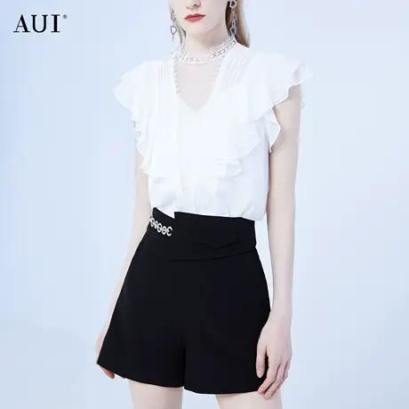 AUI欧洲站设计感小个子短裤2023夏季新款黑色气质收腰显瘦裤子女商品大图
