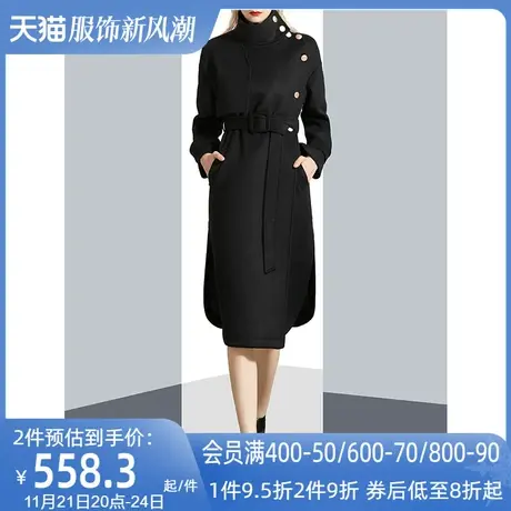 黑色大气立领过膝加厚毛呢外套女秋2022新款休闲简约气质呢子大衣图片