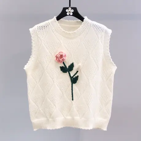 日系甜美立体花朵针织马甲女2023年春装新款学院风设计感毛衣背心图片