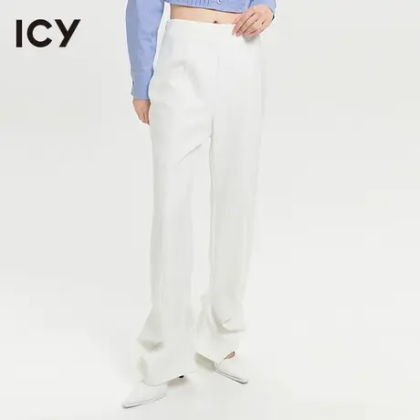 icy2023春季新款通勤简约百搭纯色阔腿拖地休闲长裤女商品大图
