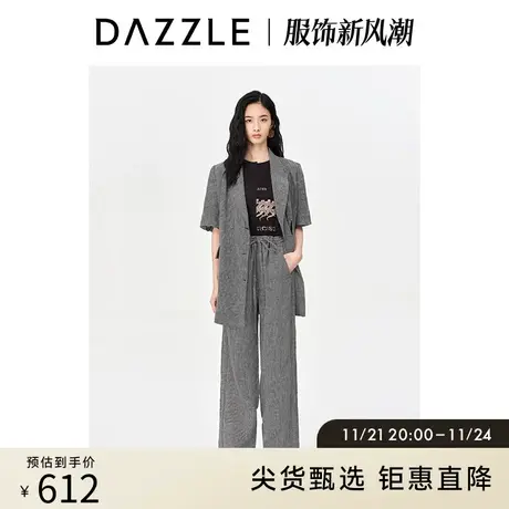 DAZZLE地素奥莱春季复古通勤格纹松紧腰宽松休闲阔腿裤长裤女图片